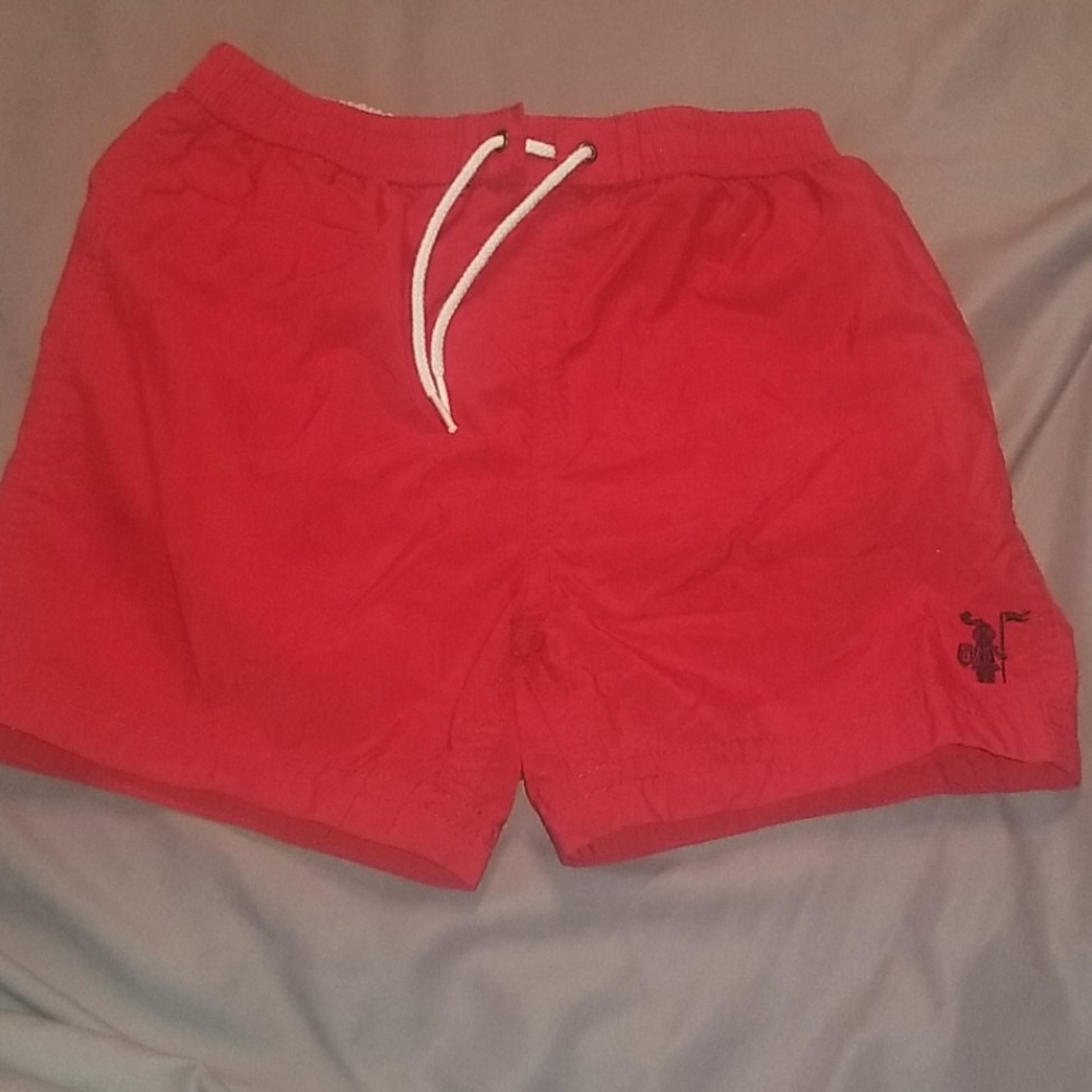 Red Burberry Swim Trunks